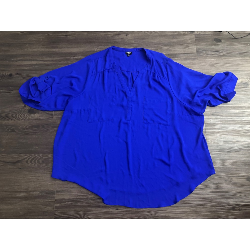 Torrid Harper Royal Blue Georgette Roll Tab Sleeve Blouse Plus Size 5 5X
